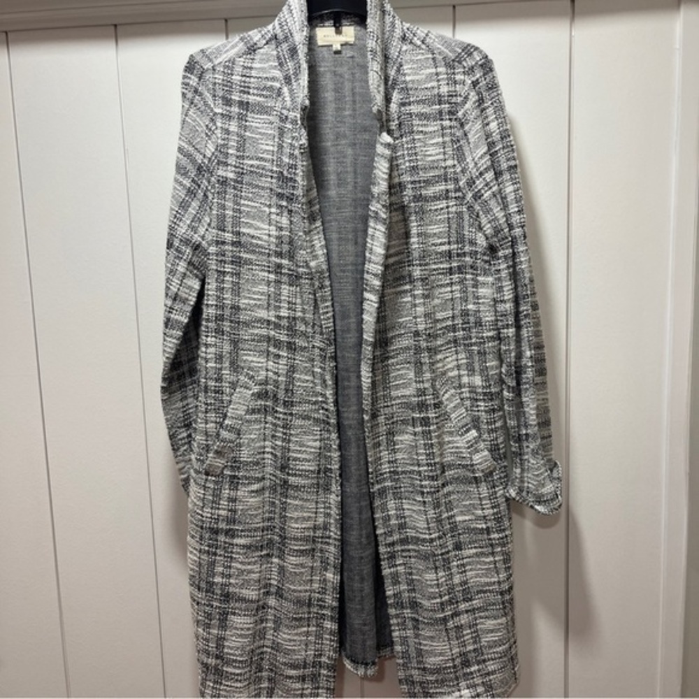 Melloday Notch Lapel Lightweight Knit Plaid Jacket Long Lines Size Large
